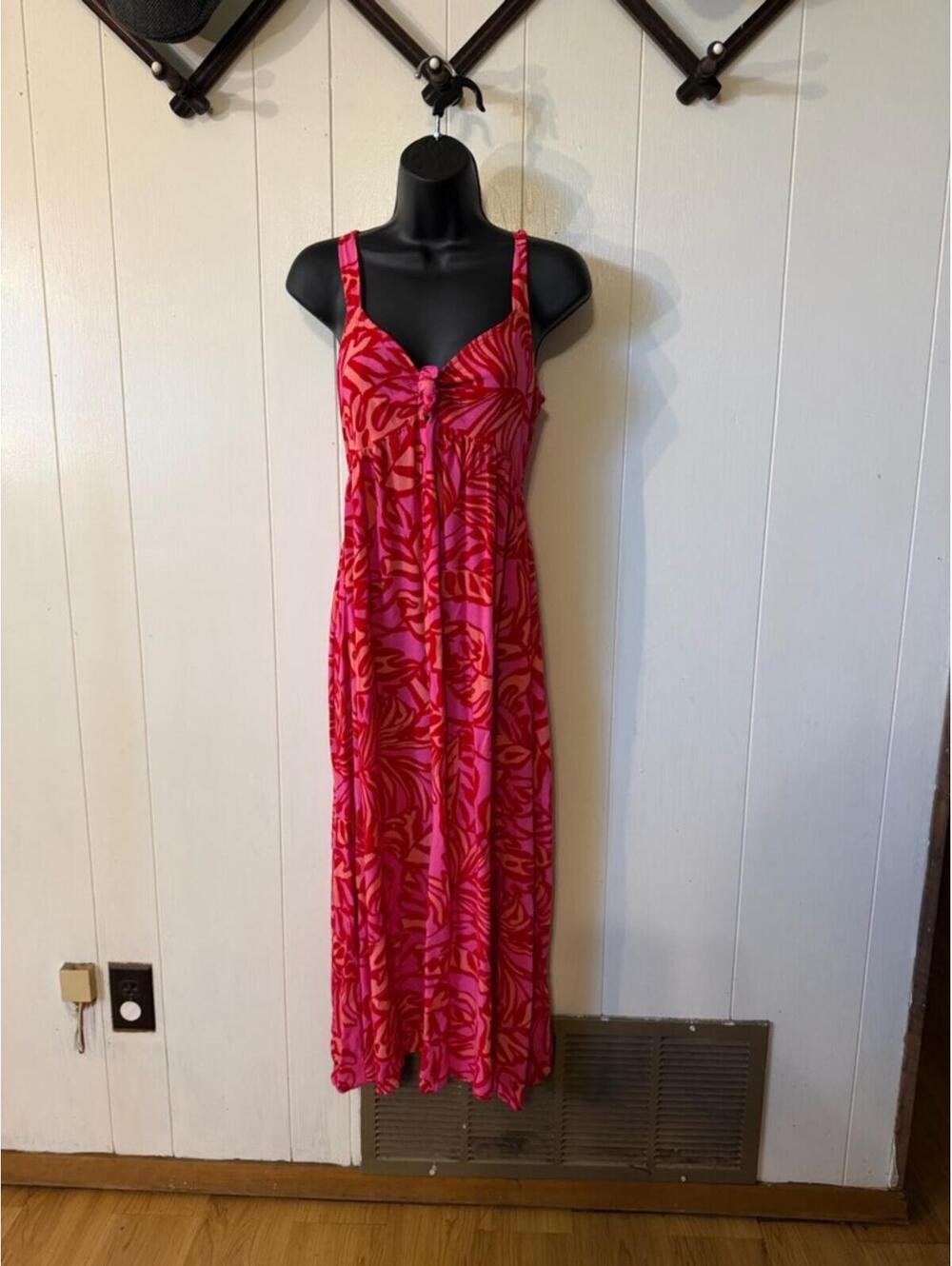 Japna Pink & Red Tropical-Print Maxi Dress